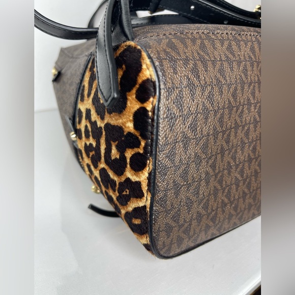 Michael Kors Rhea Studded Leopard Print Calf Hair Backpack - Picture 15 of 16
